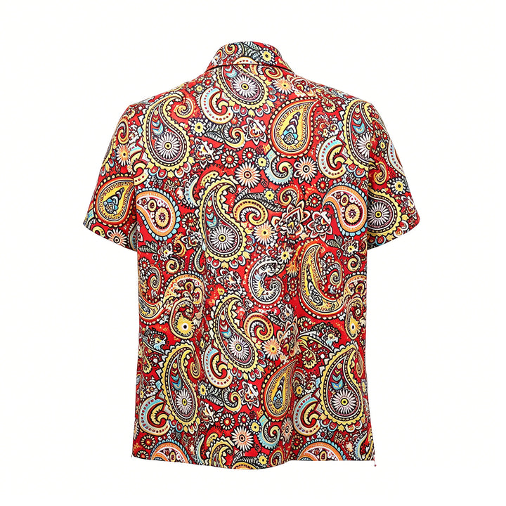 Camicia da campeggio a maniche corte con stampa paisley rossa e originale - image 8