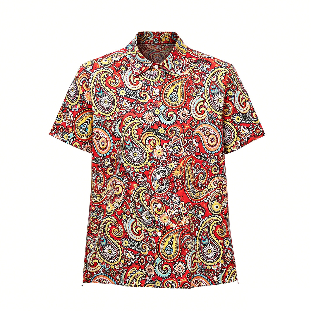 Camicia da campeggio a maniche corte con stampa paisley rossa e originale - image 7