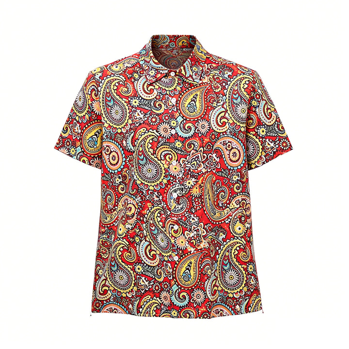 Camicia da campeggio a maniche corte con stampa paisley rossa e originale - image 7