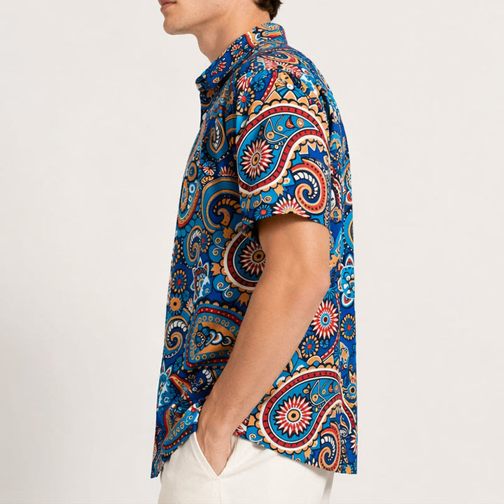 Camicia da vacanza in stile bohémien color verde acqua con stampa paisley integrale. - image 2