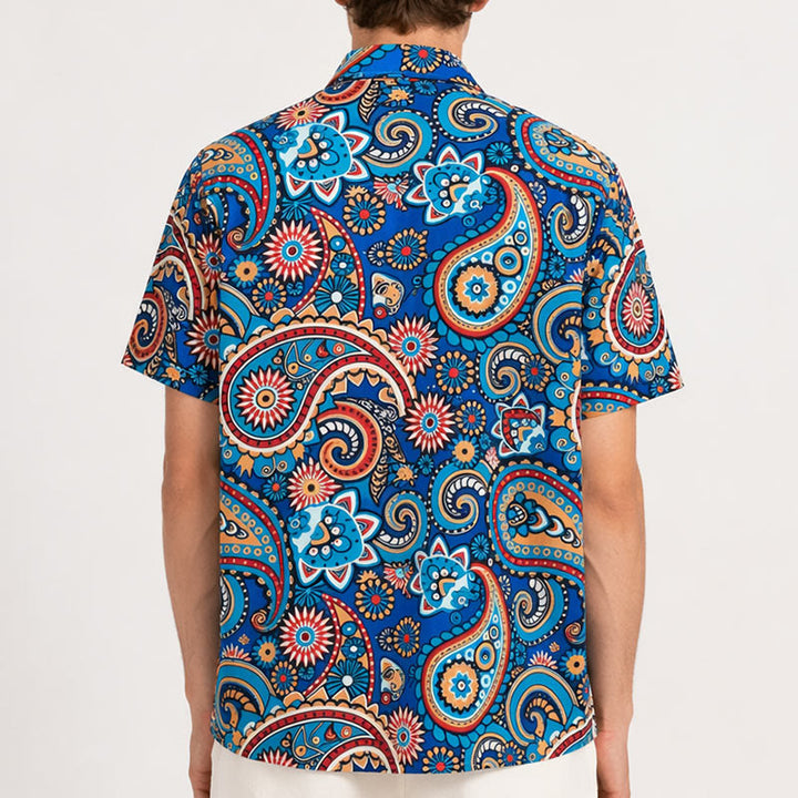 Camicia da vacanza in stile bohémien color verde acqua con stampa paisley integrale. - image 3