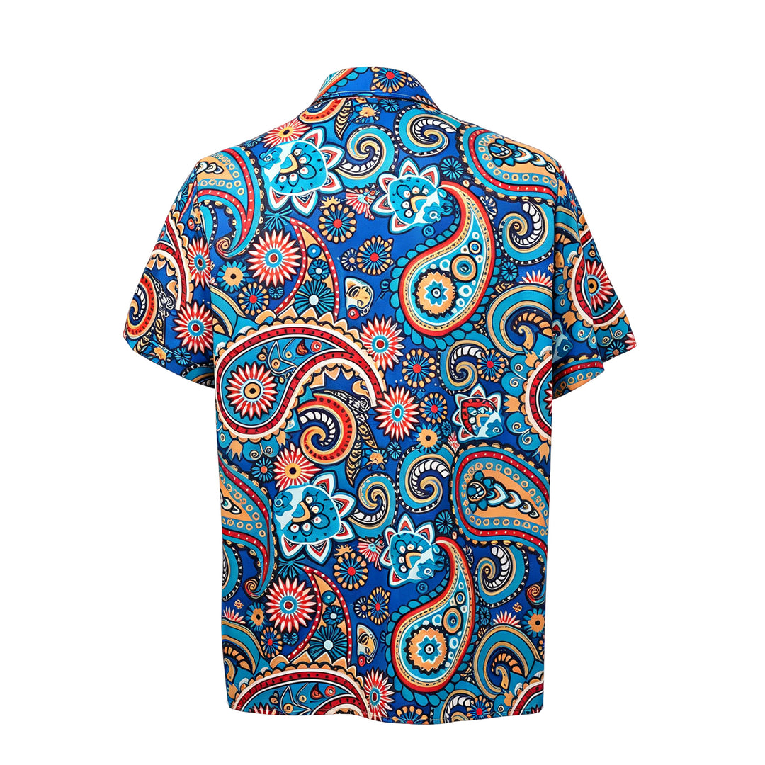 Camicia da vacanza in stile bohémien color verde acqua con stampa paisley integrale. - image 9