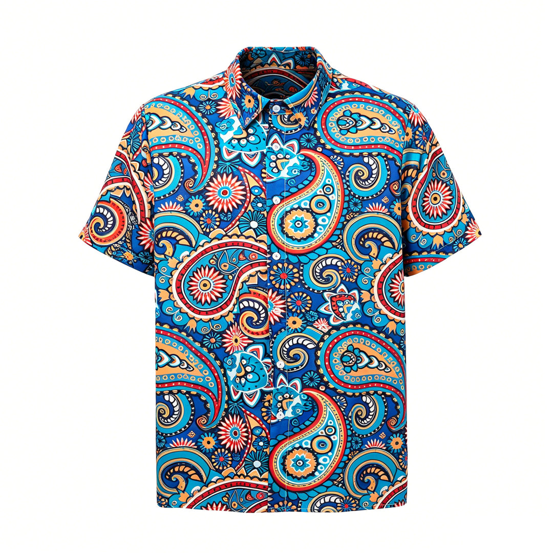 Camicia da vacanza in stile bohémien color verde acqua con stampa paisley integrale. - image 8
