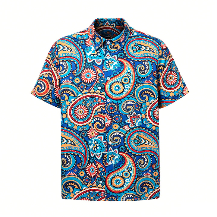 Camicia da vacanza in stile bohémien color verde acqua con stampa paisley integrale. - image 8