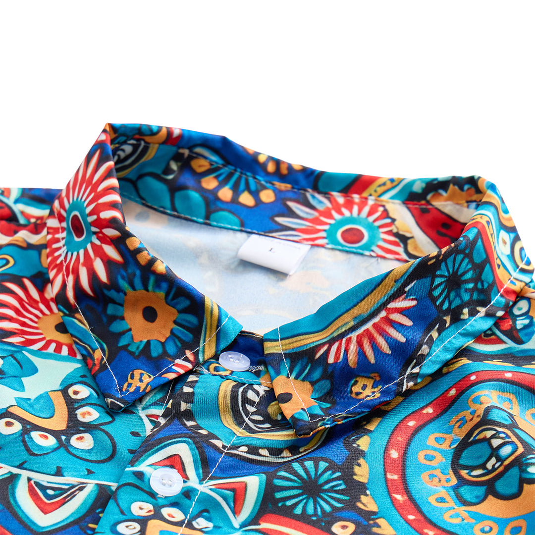 Camicia da vacanza in stile bohémien color verde acqua con stampa paisley integrale. - image 4