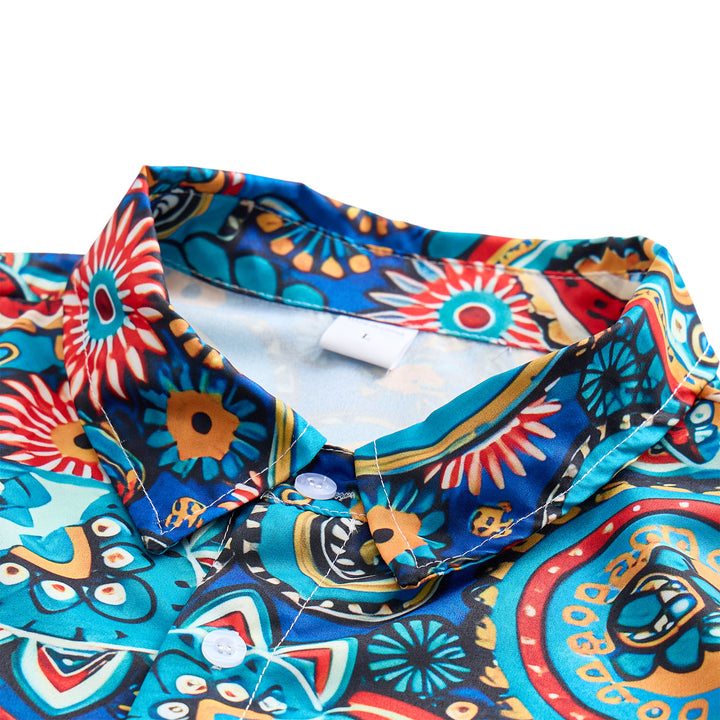 Camicia da vacanza in stile bohémien color verde acqua con stampa paisley integrale. - image 4