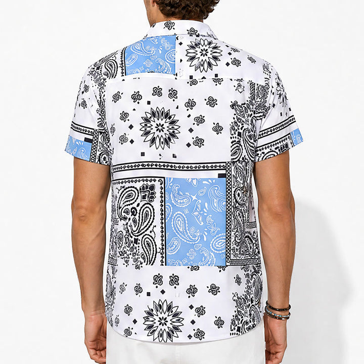 Camicia a bandana blu e bianca con stampa paisley patchwork - image 3