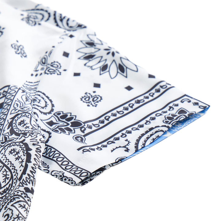 Camicia a bandana blu e bianca con stampa paisley patchwork - image 7