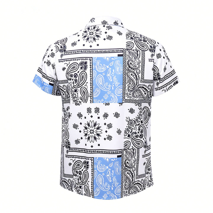 Camicia a bandana blu e bianca con stampa paisley patchwork - image 9