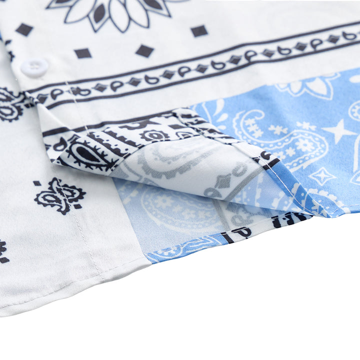 Camicia a bandana blu e bianca con stampa paisley patchwork - image 6