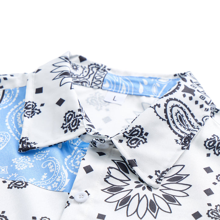 Camicia a bandana blu e bianca con stampa paisley patchwork - image 4