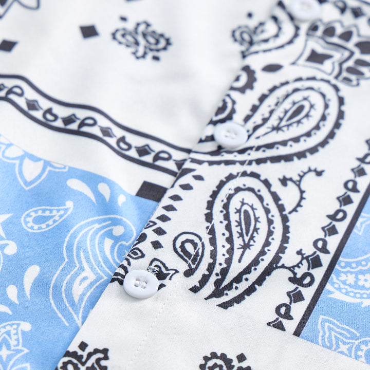 Camicia a bandana blu e bianca con stampa paisley patchwork - image 5
