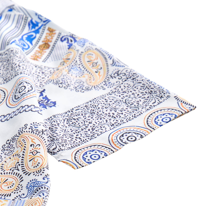 Camicia con stampa paisley e patchwork geometrico blu e arancione - image 7