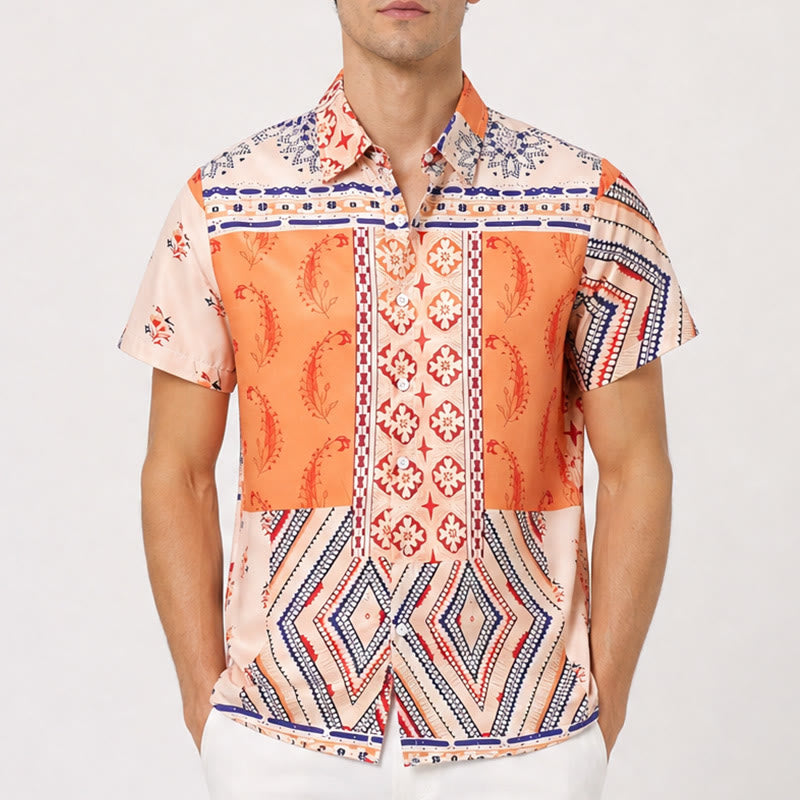 Camicia estiva con stampa floreale e geometrica nei toni della terra - image 1
