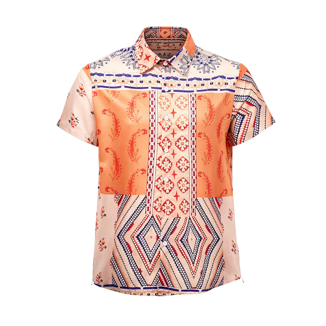 Camicia estiva con stampa floreale e geometrica nei toni della terra - image 8