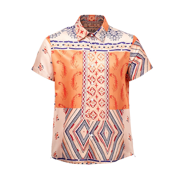 Camicia estiva con stampa floreale e geometrica nei toni della terra - image 8