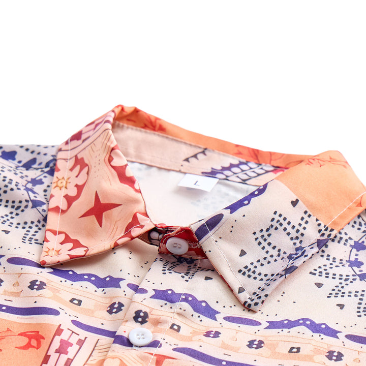 Camicia estiva con stampa floreale e geometrica nei toni della terra - image 4