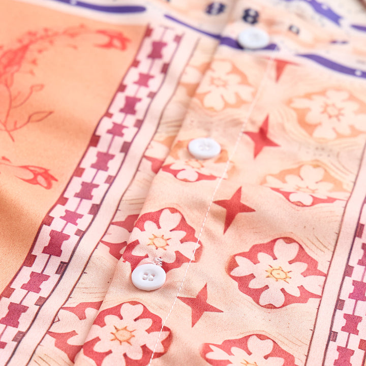 Camicia estiva con stampa floreale e geometrica nei toni della terra - image 5