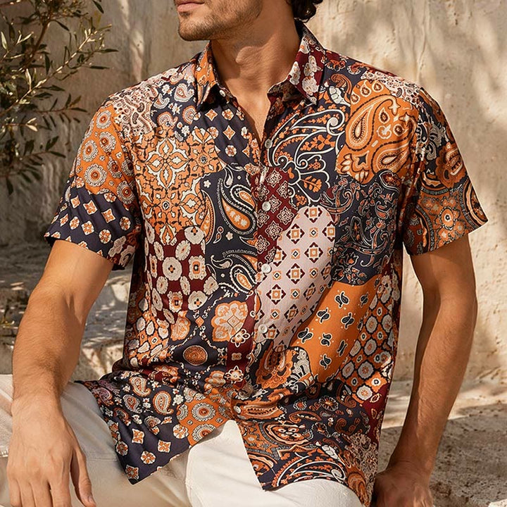 Camicia casual marrone scuro con stampa paisley patchwork. - Marrone scuro - 5XL - image 0