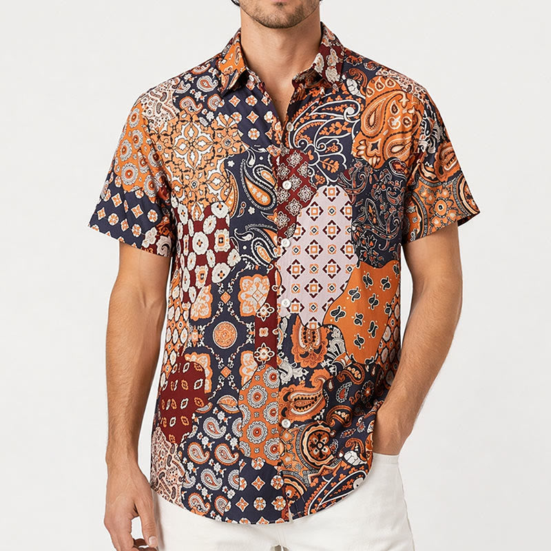 Camicia casual marrone scuro con stampa paisley patchwork. - image 1