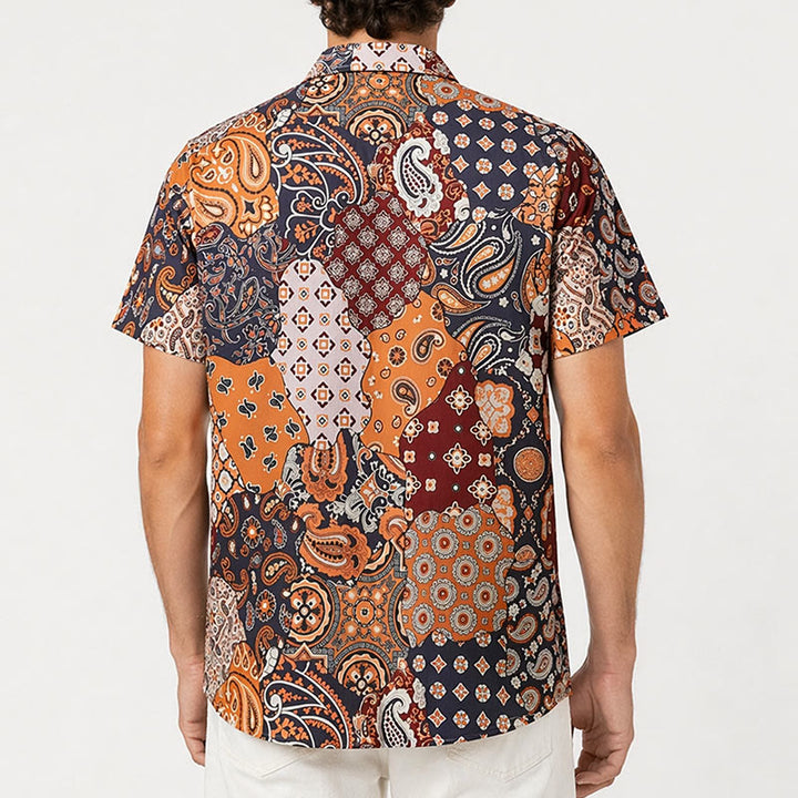 Camicia casual marrone scuro con stampa paisley patchwork. - image 2
