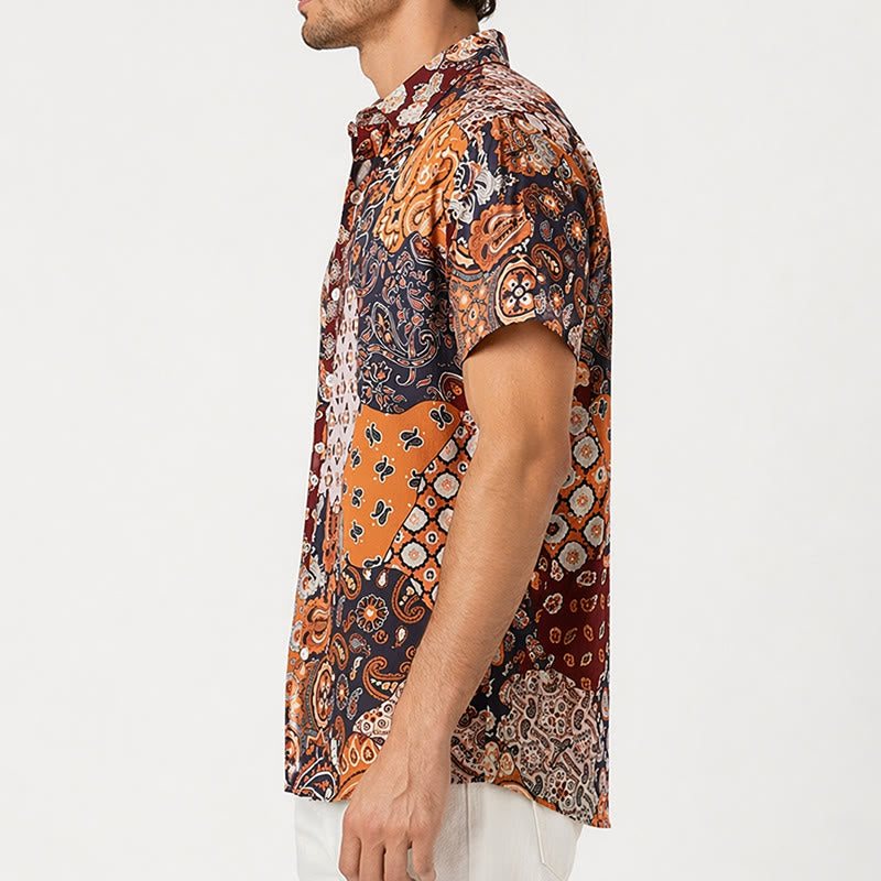 Camicia casual marrone scuro con stampa paisley patchwork. - image 3