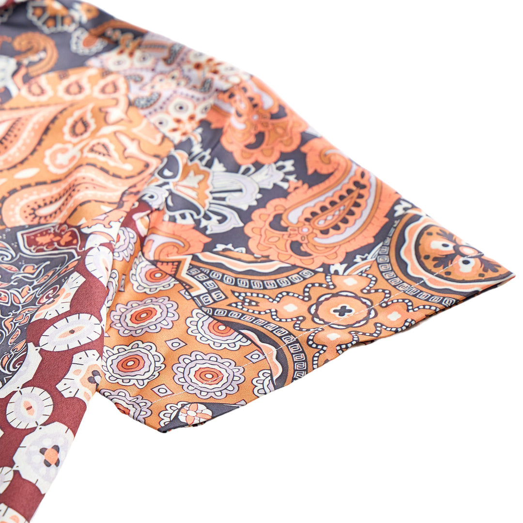 Camicia casual marrone scuro con stampa paisley patchwork. - image 8