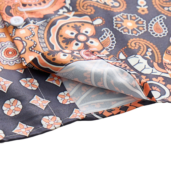 Camicia casual marrone scuro con stampa paisley patchwork. - image 7