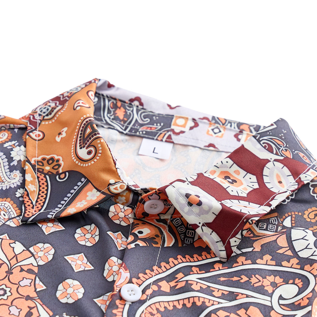 Camicia casual marrone scuro con stampa paisley patchwork. - image 4