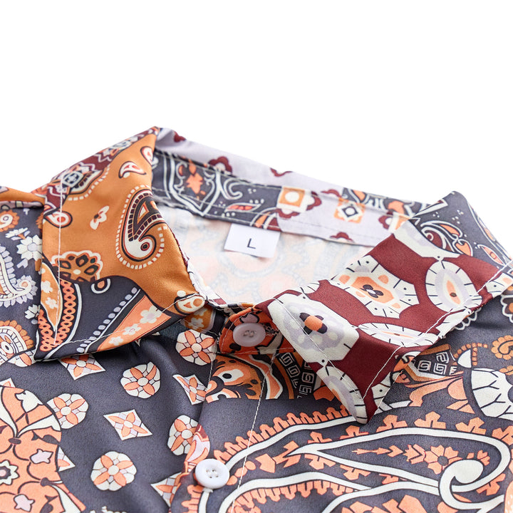 Camicia casual marrone scuro con stampa paisley patchwork. - image 4
