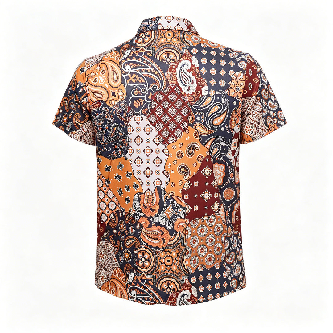 Camicia casual marrone scuro con stampa paisley patchwork. - image 10