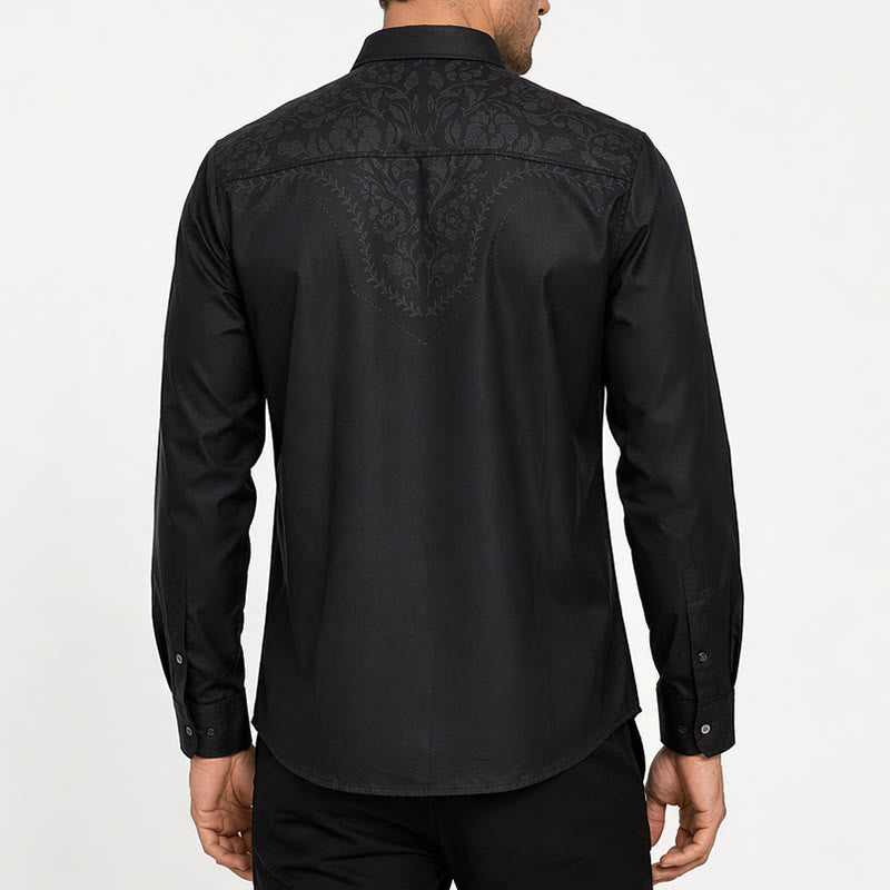 Camicia elegante da uomo nera con stampa floreale e carré in stile western - image 3