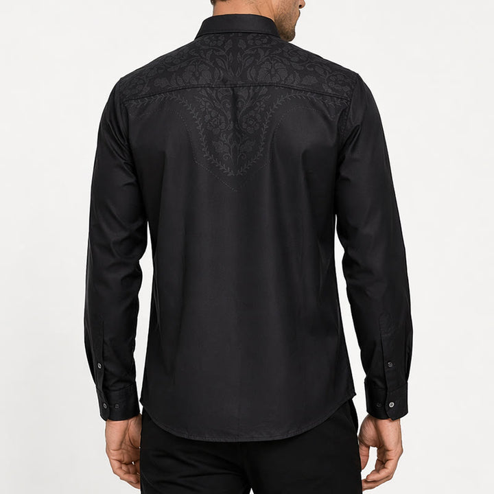 Camicia elegante da uomo nera con stampa floreale e carré in stile western - image 3