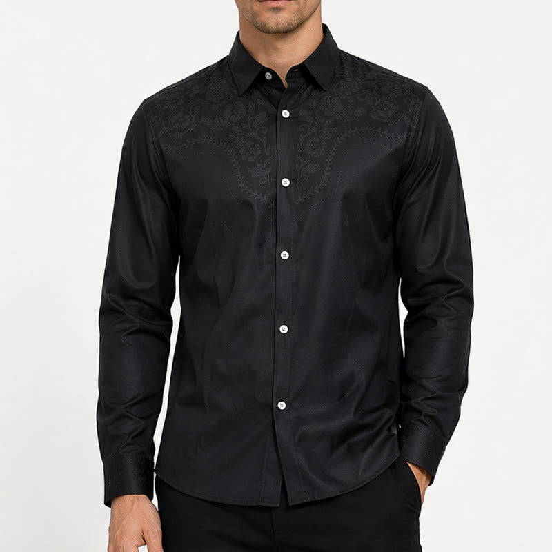 Camicia elegante da uomo nera con stampa floreale e carré in stile western - image 1
