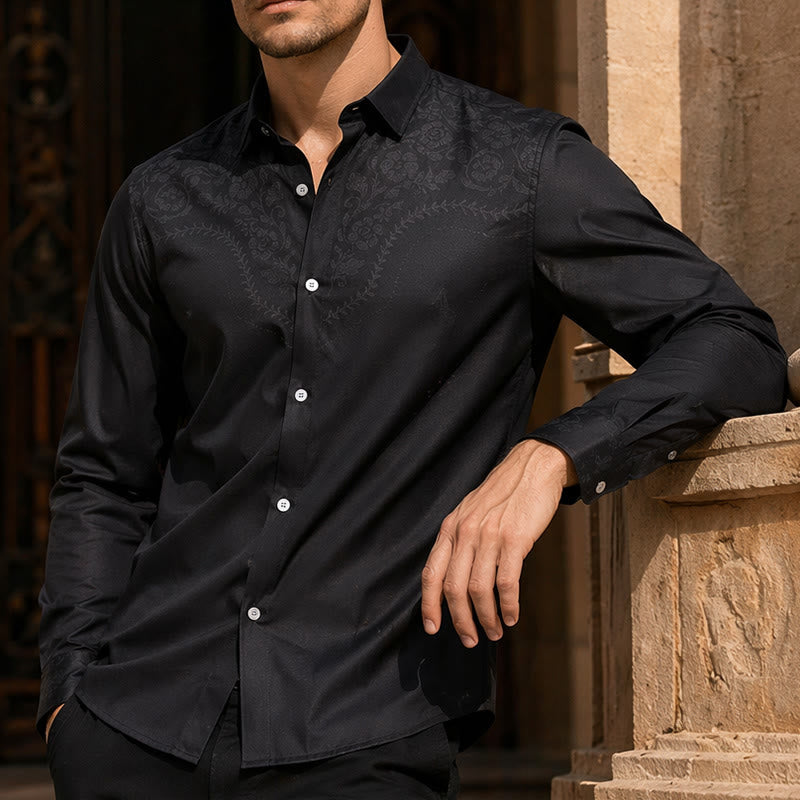 Camicia elegante da uomo nera con stampa floreale e carré in stile western - Nero - 6XL - image 0