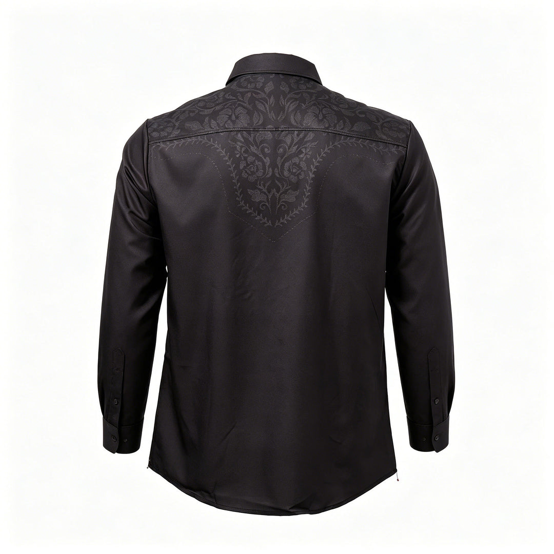 Camicia elegante da uomo nera con stampa floreale e carré in stile western - image 9