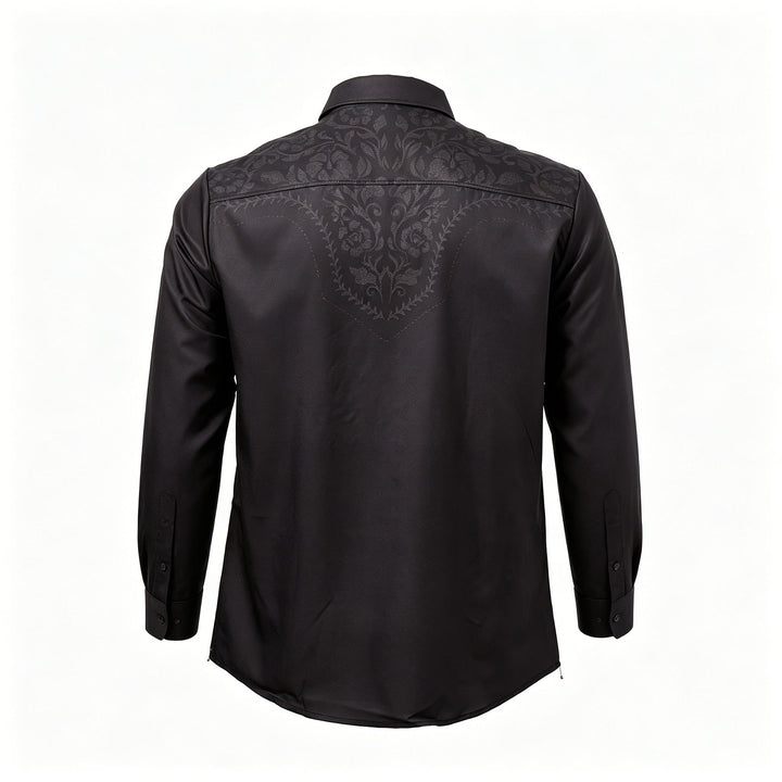 Camicia elegante da uomo nera con stampa floreale e carré in stile western - image 9