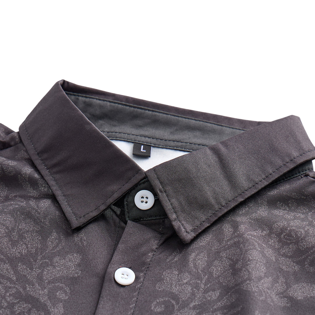 Camicia elegante da uomo nera con stampa floreale e carré in stile western - image 4