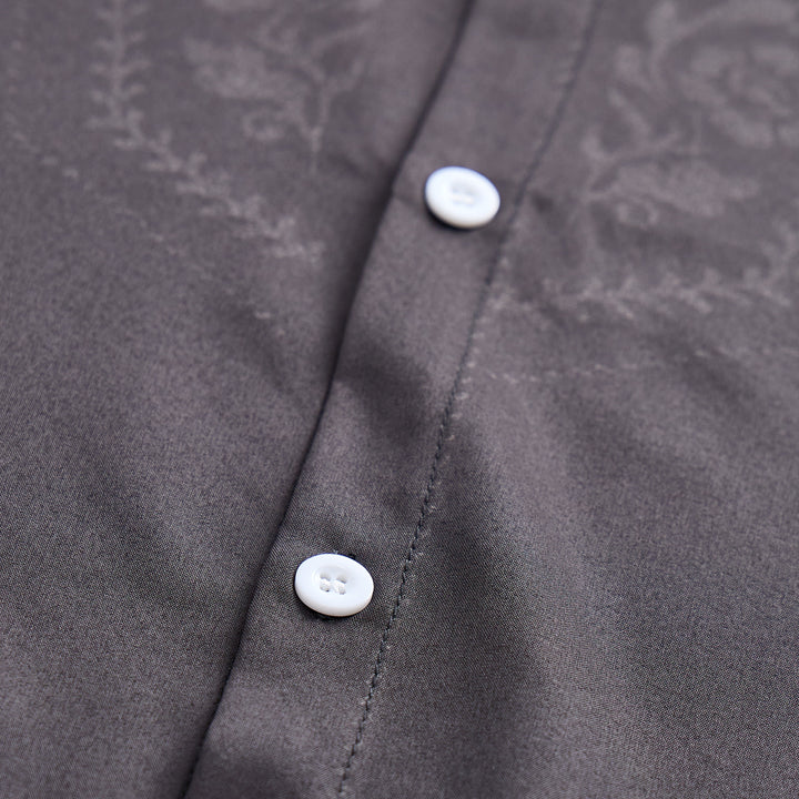Camicia elegante da uomo nera con stampa floreale e carré in stile western - image 5