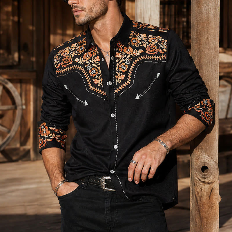 Camicia elegante da uomo stile rodeo con stampa floreale nera e rossa - Nero e rosso - 6XL - image 0