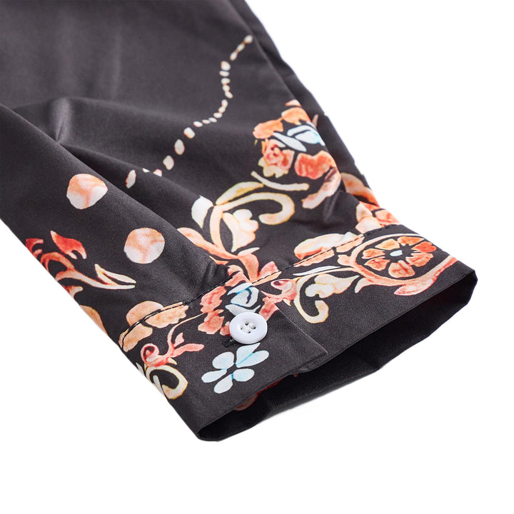 Camicia elegante da uomo stile rodeo con stampa floreale nera e rossa - image 7