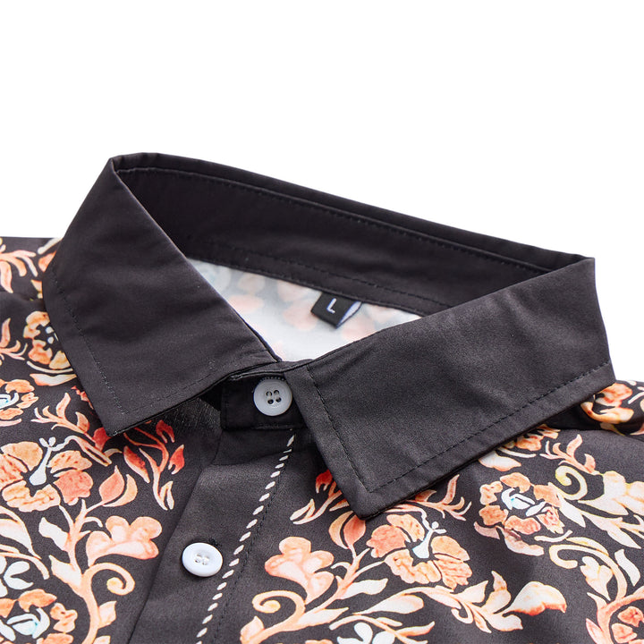 Camicia elegante da uomo stile rodeo con stampa floreale nera e rossa - image 4