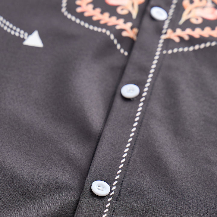 Camicia elegante da uomo stile rodeo con stampa floreale nera e rossa - image 5