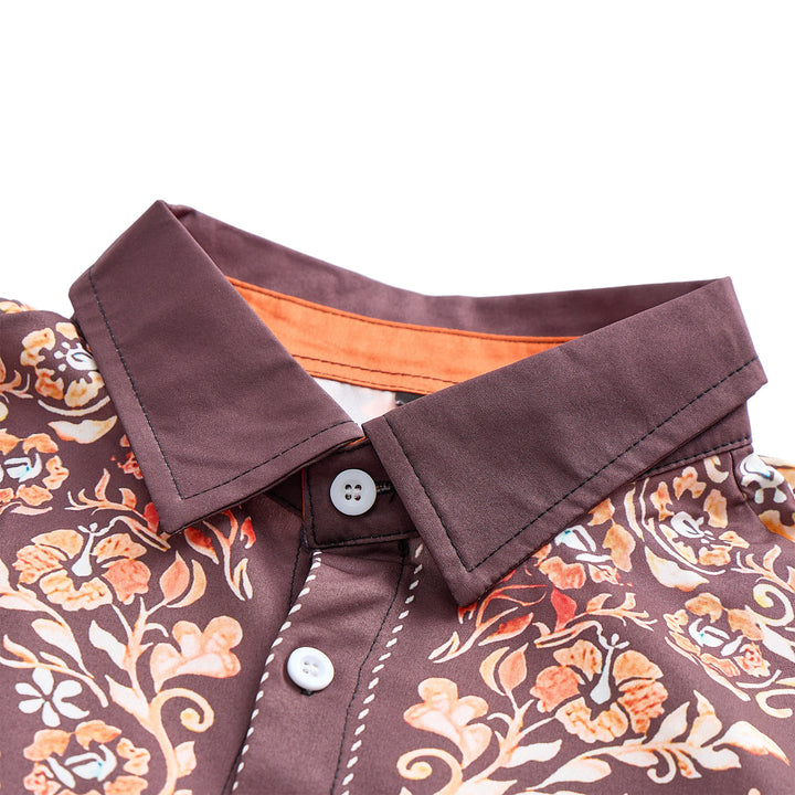 Camicia elegante da uomo in stile western con carré e stampa floreale marrone - image 4