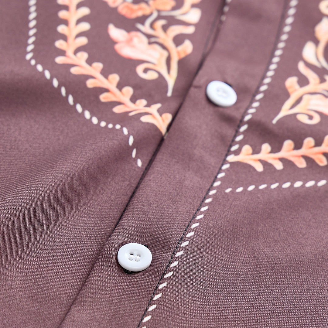 Camicia elegante da uomo in stile western con carré e stampa floreale marrone - image 5