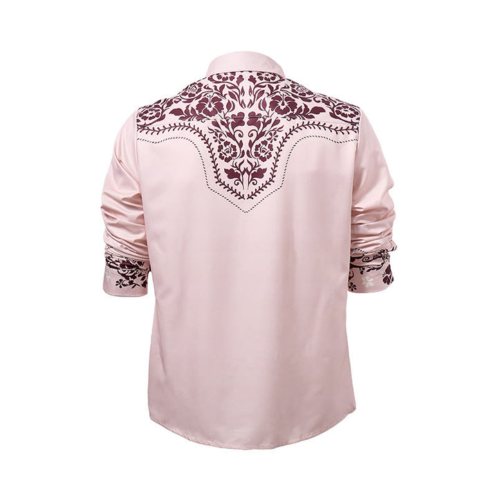 Camicia elegante da uomo in stile country con stampa floreale beige e marrone - image 10