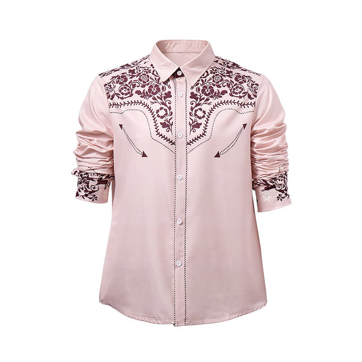 Camicia elegante da uomo in stile country con stampa floreale beige e marrone - image 9
