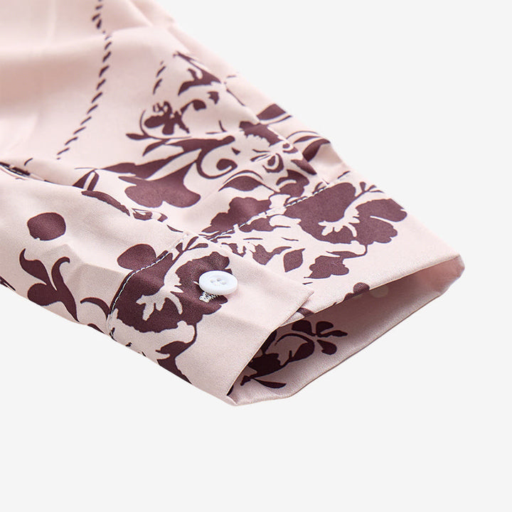 Camicia elegante da uomo in stile country con stampa floreale beige e marrone - image 8