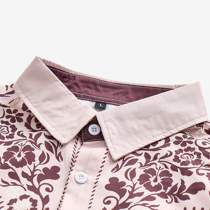 Camicia elegante da uomo in stile country con stampa floreale beige e marrone - image 4