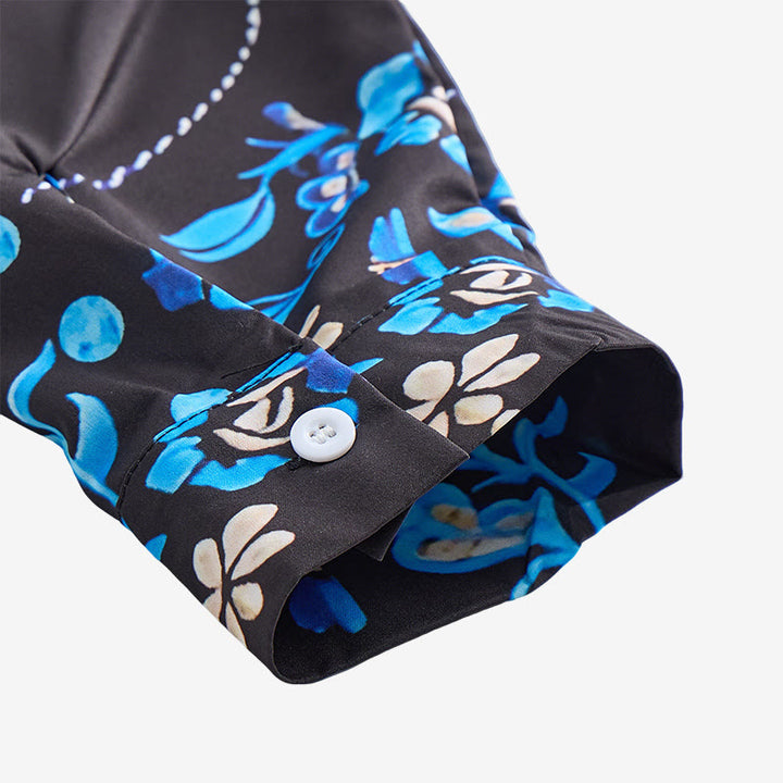 Camicia elegante da uomo in stile western con stampa floreale nera e blu. - image 7